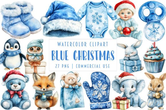 Baby’s 1st Blue Christmas Clipart: Illustrations for Sellers