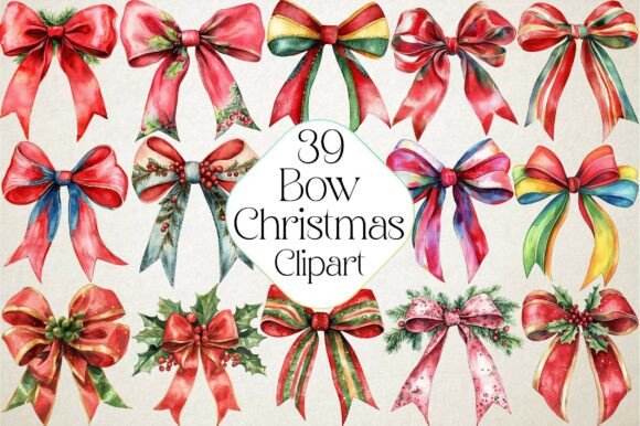 Christmas Bow Sublimation Clipart: Illustrations