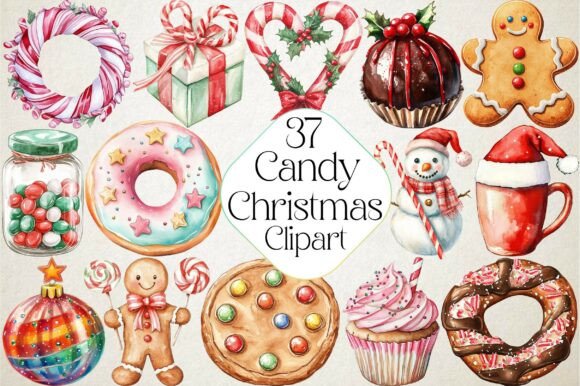 Christmas Candy Sublimation Clipart for Illustrations