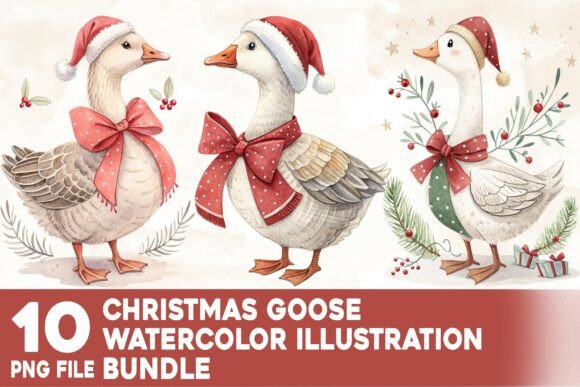 Christmas Goose Watercolor Bundle: Illustrations Review