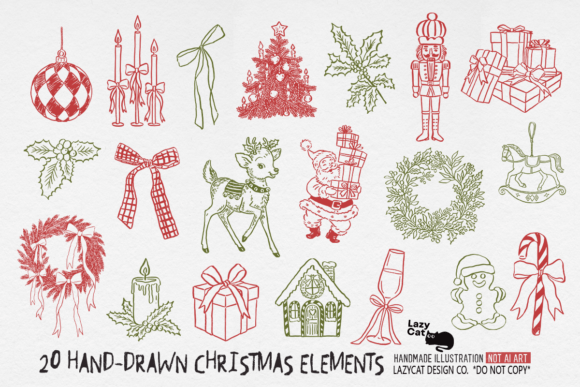 Christmas Hand-Drawn Element PNG Bundle: Editorial Illustrations