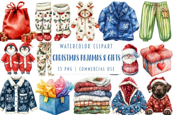 Christmas Morning Pajamas Gifts Clipar Illustrations