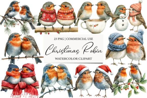 Christmas Robin Couple Clipart PNG: Festive Illustrations