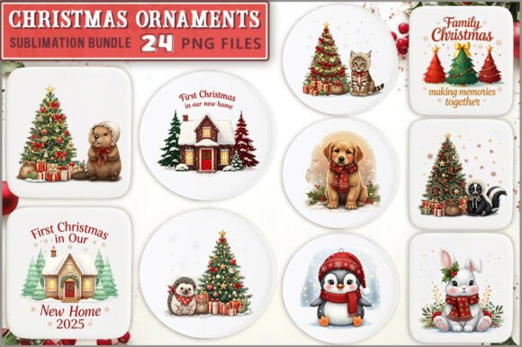 Christmas Round Ornaments PNG Bundle: Festive Illustrations