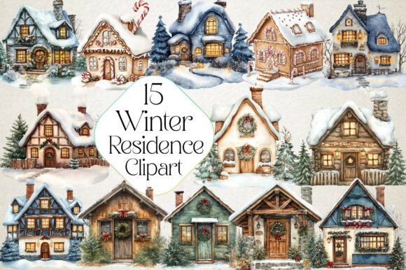 Christmas Winter Residence Clipart: Editorial Illustrations