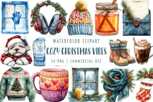 Cozy Christmas Vibes Clipart Bundle: Illustrations for Crafters