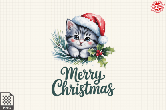 Cute Cat Christmas PNG Clipart Design & Illustrations