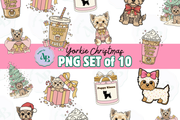 Cute Dog Yorkie Christmas PNG Illustrations
