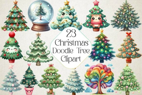 Cute Doodle Christmas Tree Sublimation Illustrations