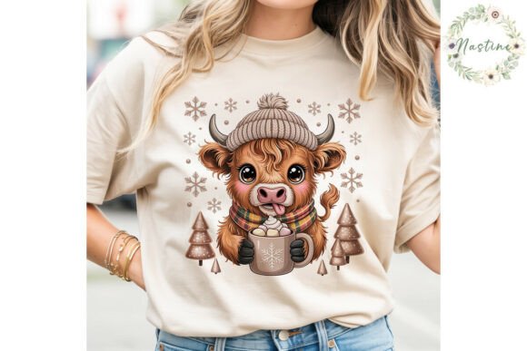Cute Highland Cow Christmas PNG Clipart & Illustrations