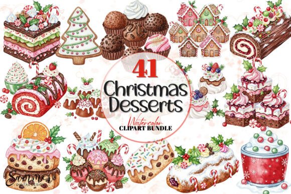 Festive Christmas Dessert Clipart Bundle: Illustrations