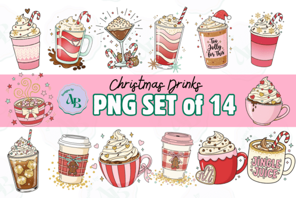 Festive Illustrations: Christmas Coffee Drinks PNG Collection