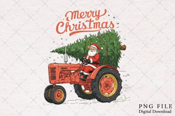 Funny Christmas Tractor PNG: Festive Illustrations for Crafters