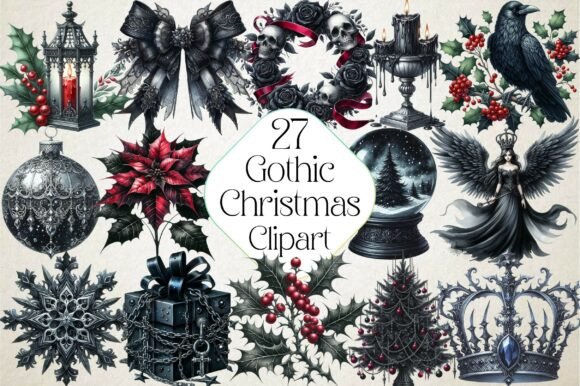 Gothic Christmas Clipart Bundle: Dark Illustrations