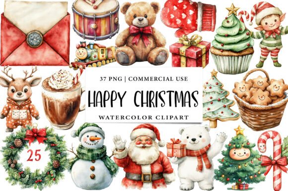 Happy Christmas Clipart Bundle: Festive Illustrations