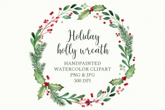 Holly Wreath, Winter Christmas Circle Illustrations