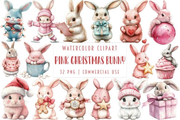 Kawaii Pink Christmas Bunny Illustrations Review
