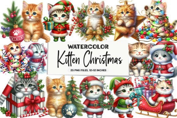 Kitten Christmas Clipart: Festive Illustrations for Brands