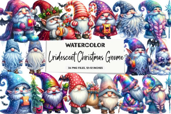 Lridescent Christmas Gnome Clipart for Illustrations