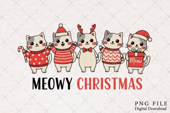Meowy Christmas Png: Festive Illustrations for Design