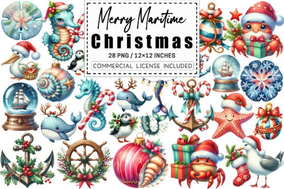 Merry Maritime Christmas Clipart: Nautical Illustrations