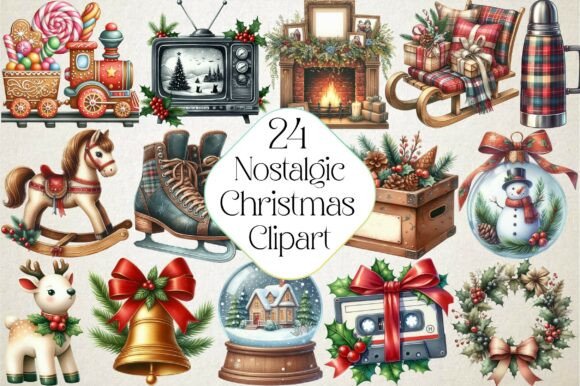 Nostalgic Christmas Clipart: Illustrations for Branding