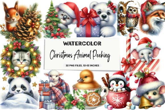 Review: Christmas Animal Peeking Clipart Bundle Illustrations
