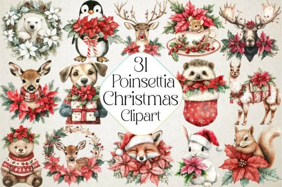 Review: Christmas Animals and Poinsettia Bundle Illustrations