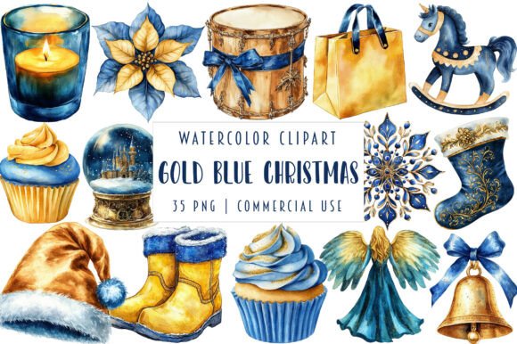 Reviewing Gold and Blue Christmas Clipart for Stitching
