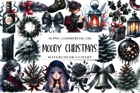 Reviewing Watercolor Moody Christmas Clipart for Stitching