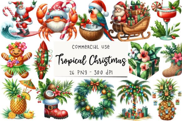 Tropical Christmas Clipart Bundle: Festive Illustrations
