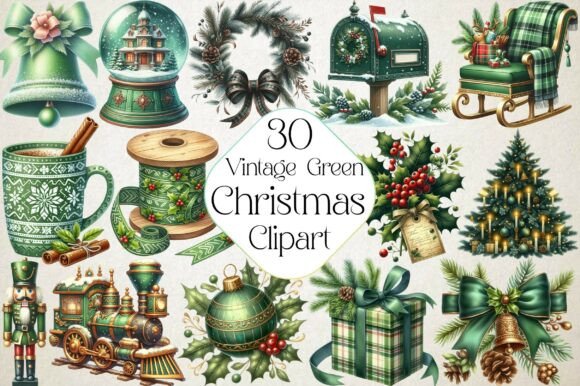 Vintage Green Christmas Clipart PNG: Seller Review