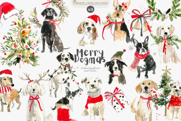 Watercolor Christmas Dog Illustrations Review