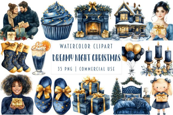 Watercolor Dreamy Night Christmas Illustrations Review