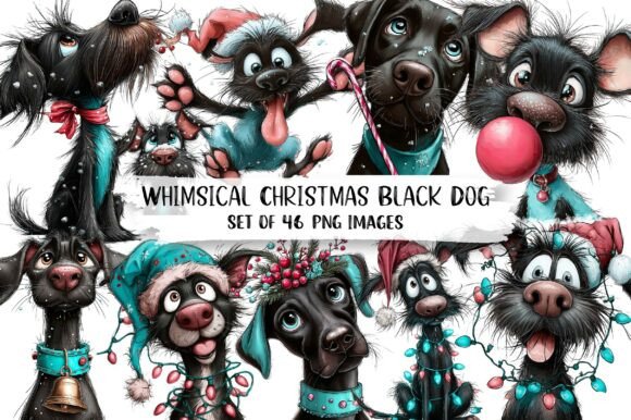 Whimsical Christmas Black Dog Clipart Review