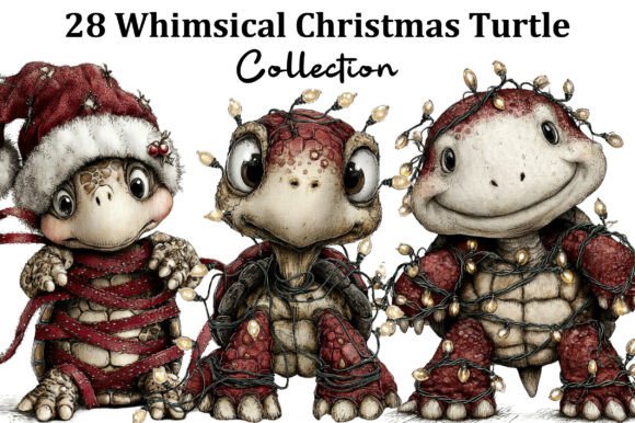 Whimsical Christmas Turtle Clipart for Illustrations