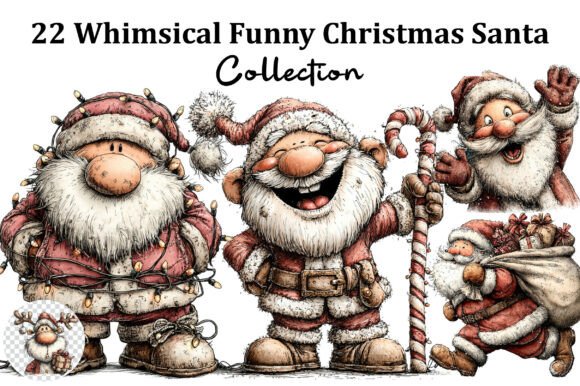 Whimsical Funny Santa Clipart: Editorial Illustrations