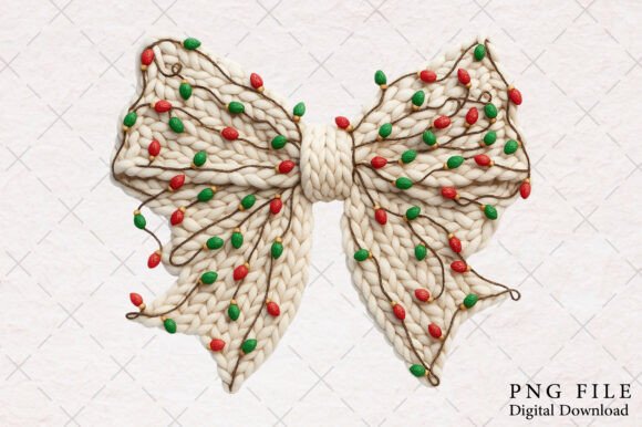 Yarn Crochet Christmas Bow PNG: Illustrations for Branding