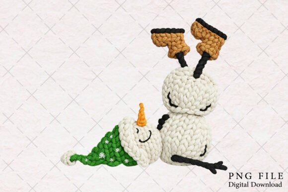 Yarn Crochet Funny Christmas Snowman PNG for Illustrations